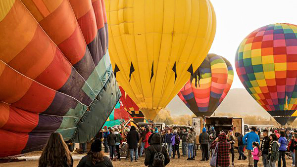 Hot air balloons and crowd