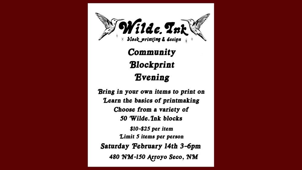 Community Blockprint Evening at Wilde.Ink in Arroyo Seco, NM
