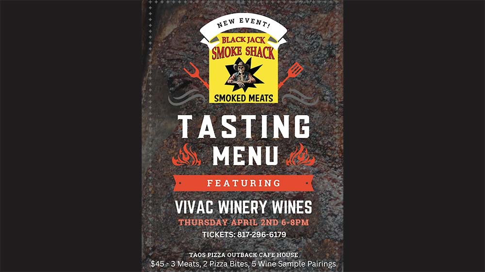 Black Jack Smoke Shack tasting menu featuring Vivác Winery wines