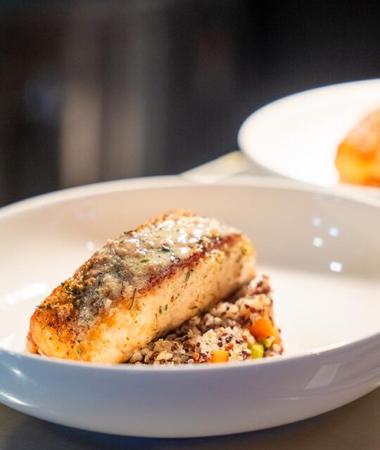 Seared salmon and vegetable quinoa