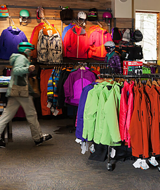 snowsports jackets in gear rental store