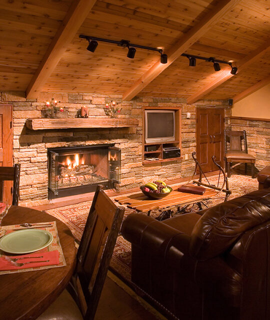 Vacation rental fireplace and living room