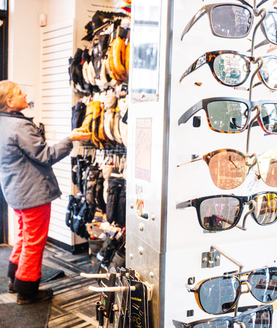 Sunglasses in a ski rental shop.