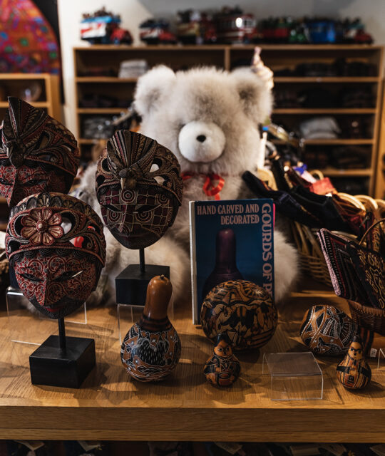 Carved Balinese masks in gift shop