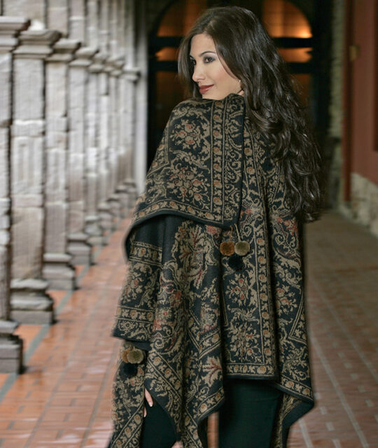 Bolivian alpaca wrap on beautiful model.