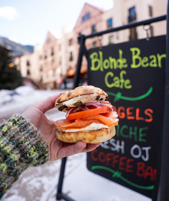 Homemade lox and capers bagel from The Blonde Bear Cafe.