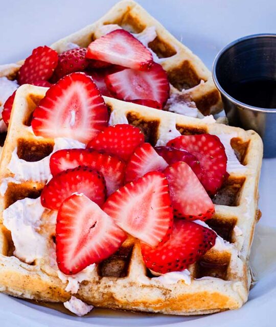 Strawberry and cream cheese waffles.