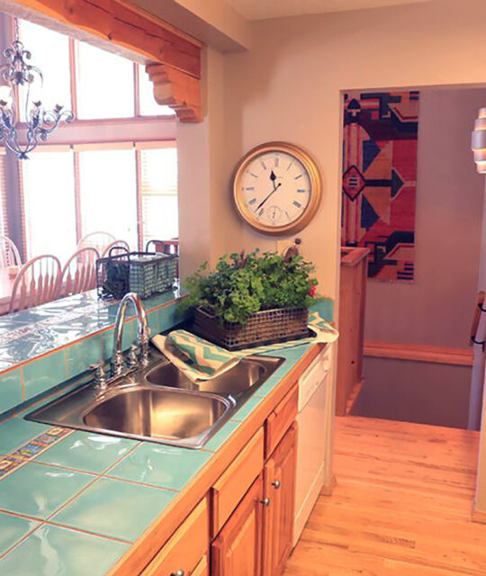 Kitchen of Cinco Hermanas ski vacation rental home in Taos Ski Valley