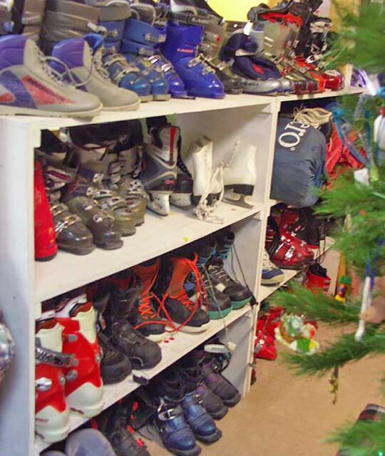 Ski boots and footwear in CAV thrift store, Taos, NM