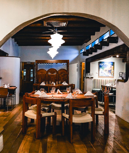 Historic adobe dining room at The Taos Inn