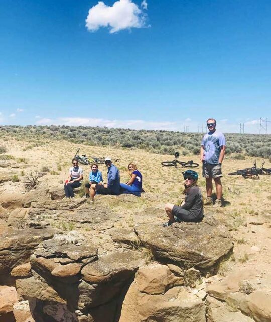 Mountain bikers enjoying the view on West Rim trail at the Rio Grande Gorge, New Mexico