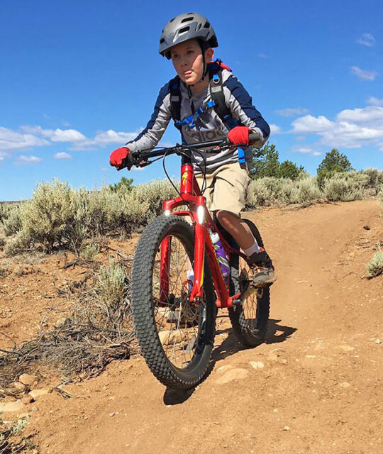 Boy mountain biking