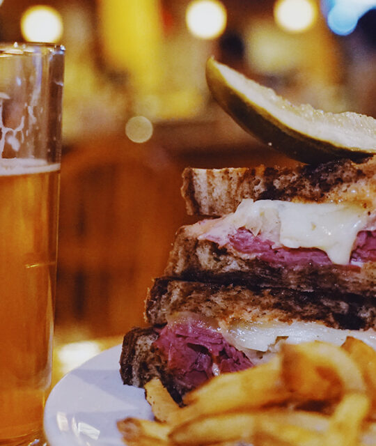 Reuben and a beer at the Hondo Restaurant in Taos Ski Valley