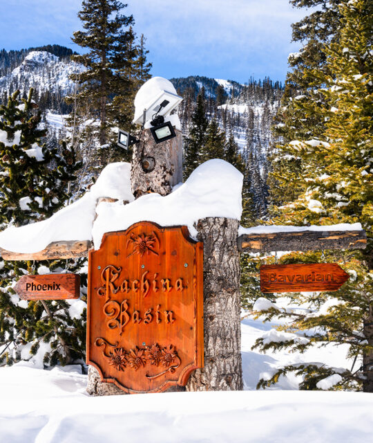 Kachina Basin sign pointing to The Bavarian and the Phoenix.