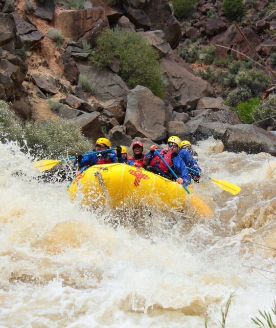 Whitewater rafters in big rapids.