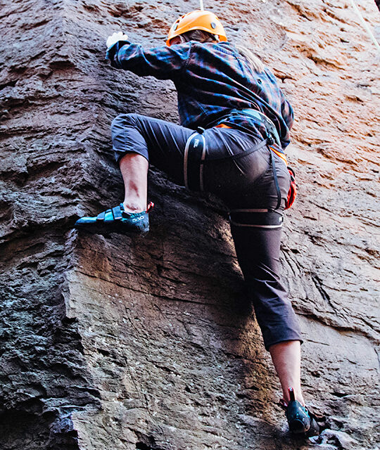 Man rock climbing the Rio Grande Gorge