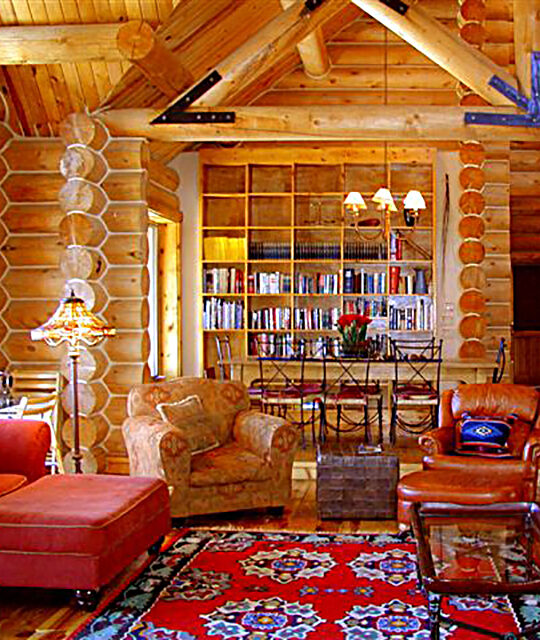 Upscale log home living area