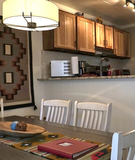 Kitchen and dining table at the Rio Hondo Condos