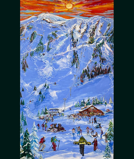 Oil painting of Taos Ski Valley and The Bavarian by Pat Woodall