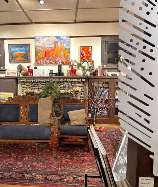 Interior of Woodall Fine Art gallery in Taos, New Mexico