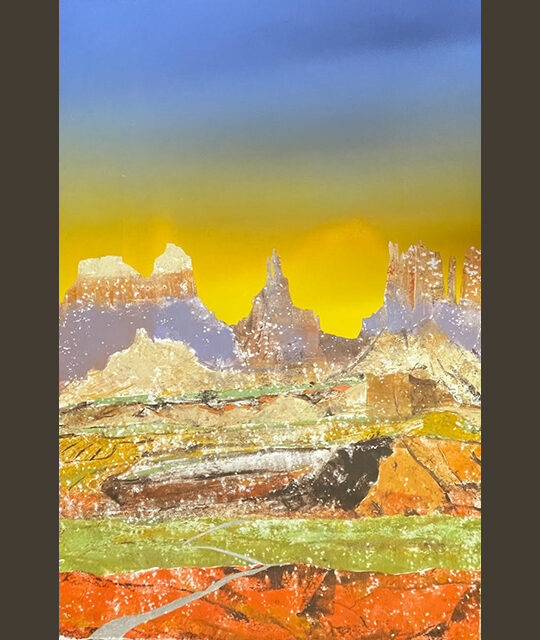 Road to New Mexico monotype print by Pat Woodall