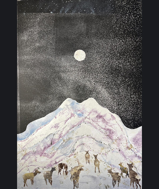 White Mountain Elk monotype print by Pat Woodall