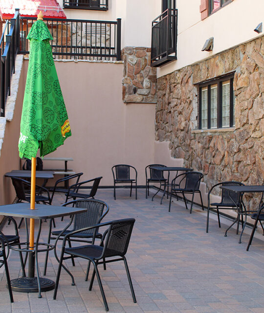 Outdoor patio dining area.