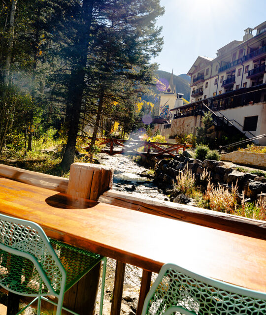 Taos Ale House deck overlooking the Lake Fork River.