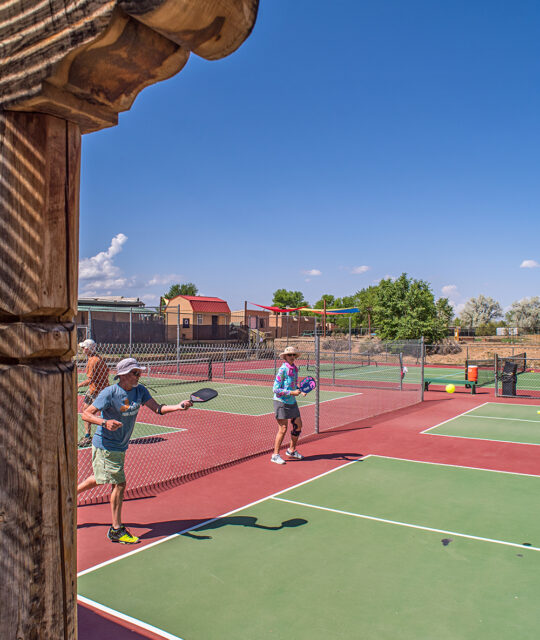 Pickleball courts and players at Taos Tennis