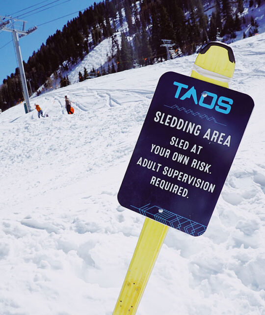 Taos Sledding Area sign