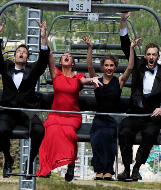Taos Opera Institute singers on chairlift.