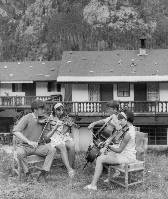 Chamber music musicians playing outdoors in 1969