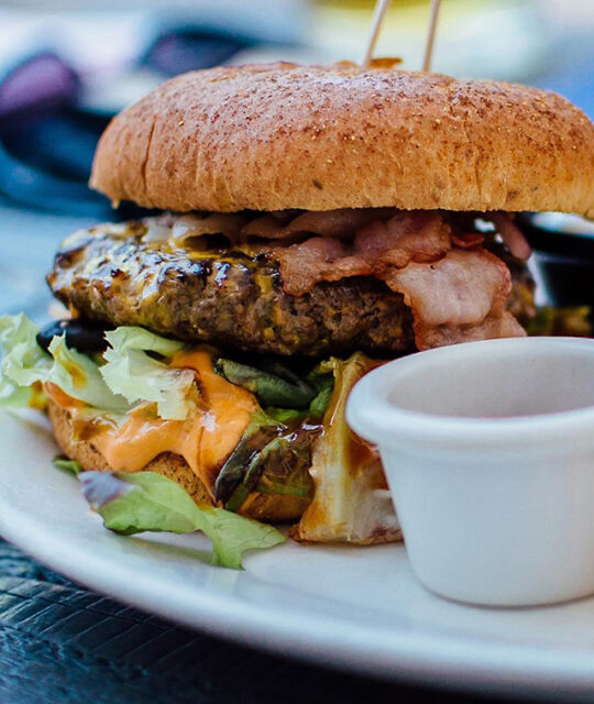 Bacon burger and fries