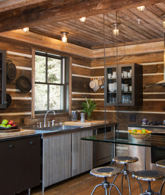 Modern rustic small kitchen in ski cabin