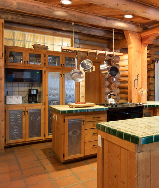 A kitchen with punched tin accents