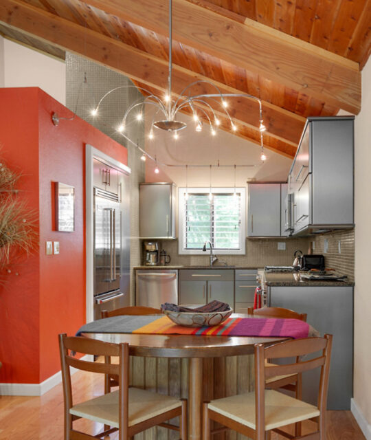 Colorful vacation home kitchen and dining area