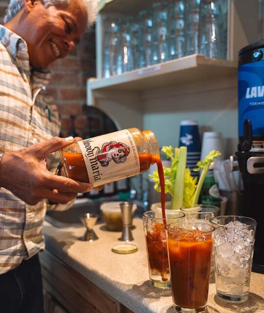 Bent Street Grille owner mixing Bloody Mary's.