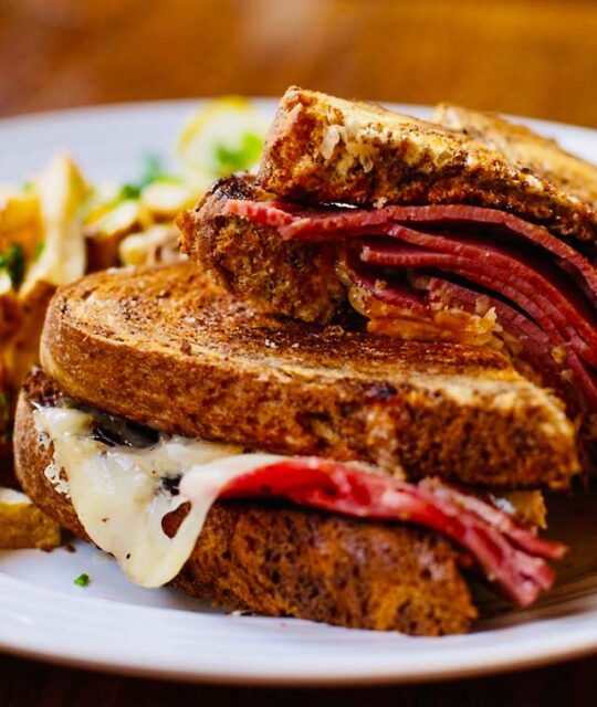 Bent Street Grille Paseo de Reuben sandwich with fries.