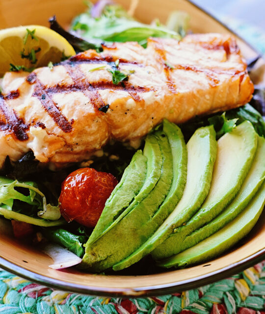 Grilled salmon with avocado