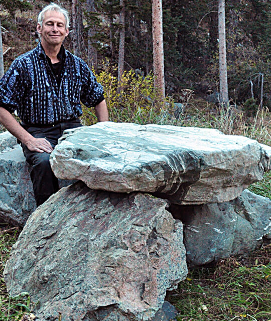 Bill Engle and a rock table
