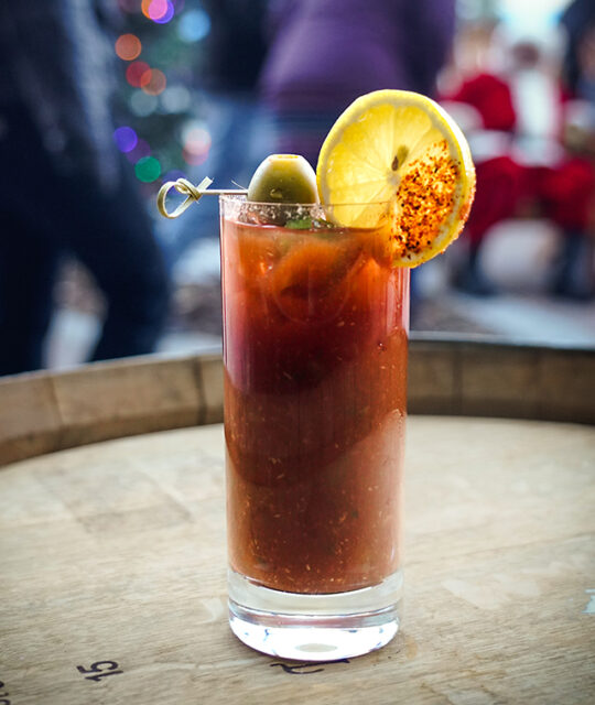 Spicy red chili Bloody Mary at the Lounge by Rolling Still Distillery