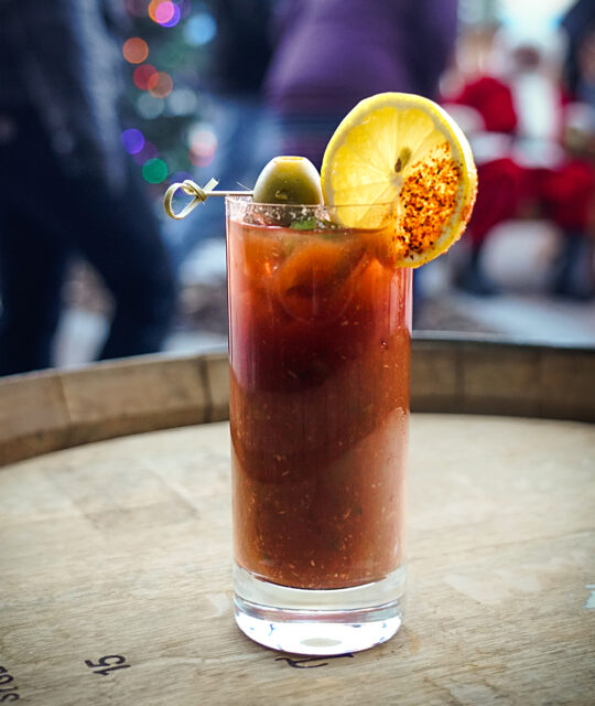 Spicy red chili Bloody Mary at the Lounge by Rolling Still Distillery