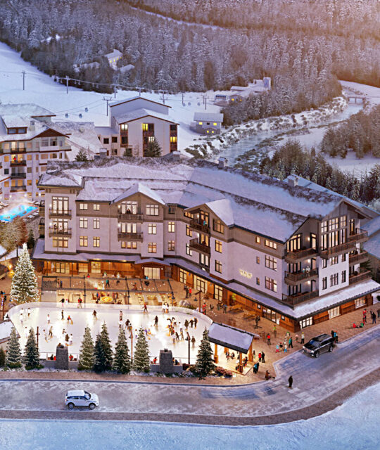 Rendering of The Blake Residences and ice rink at Taos Ski Valley.