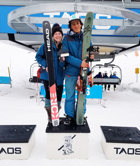 Men's and woman's overall ski racing winners in Taos