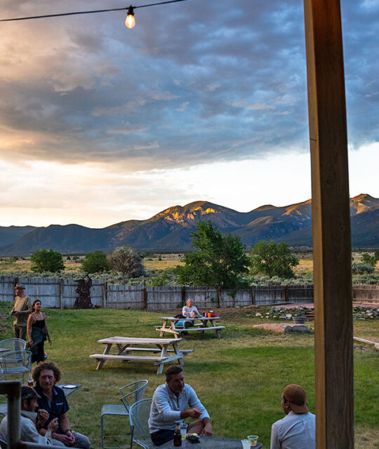 Taos Mountain at sunset from the KTAOS Solar Center.