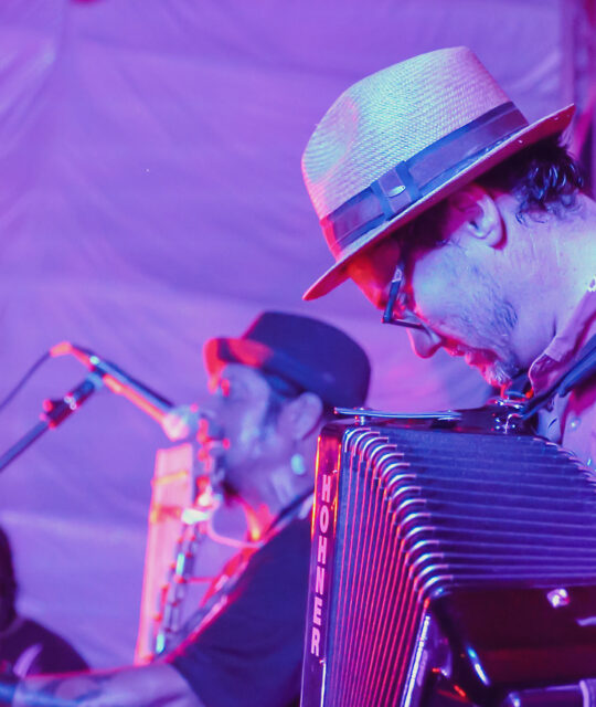 Close up of band and accordion musician. at a Daleee Productions concert.