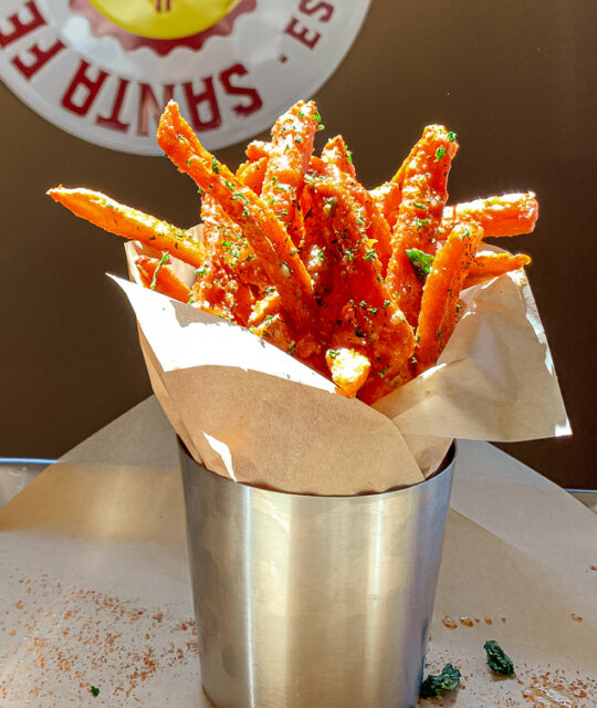 Cup of sweet potato fries at The Burger Stand.