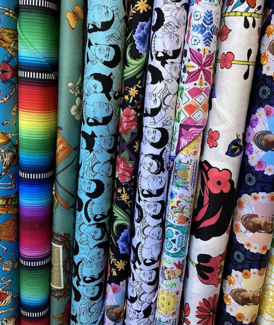 Colorful Mexican and Freda printed fabrics.