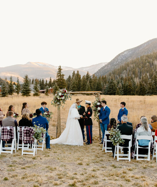 A Fall outdoor mountain wedding ceremony by KWK Events.