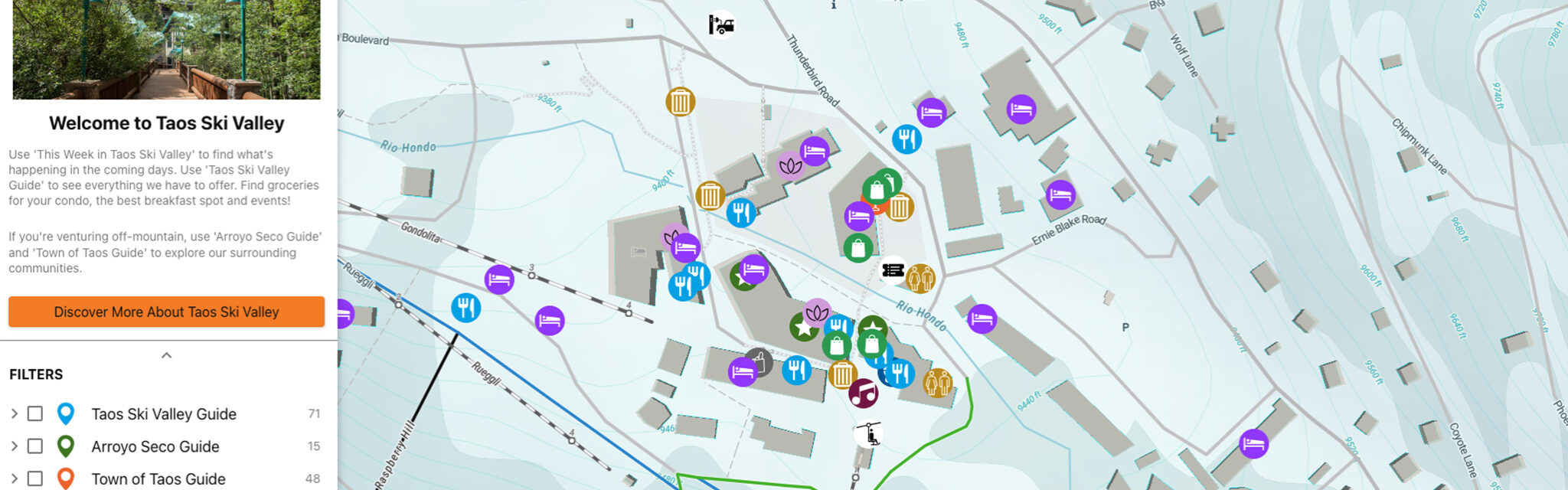 A graphical interface of an interactive map.